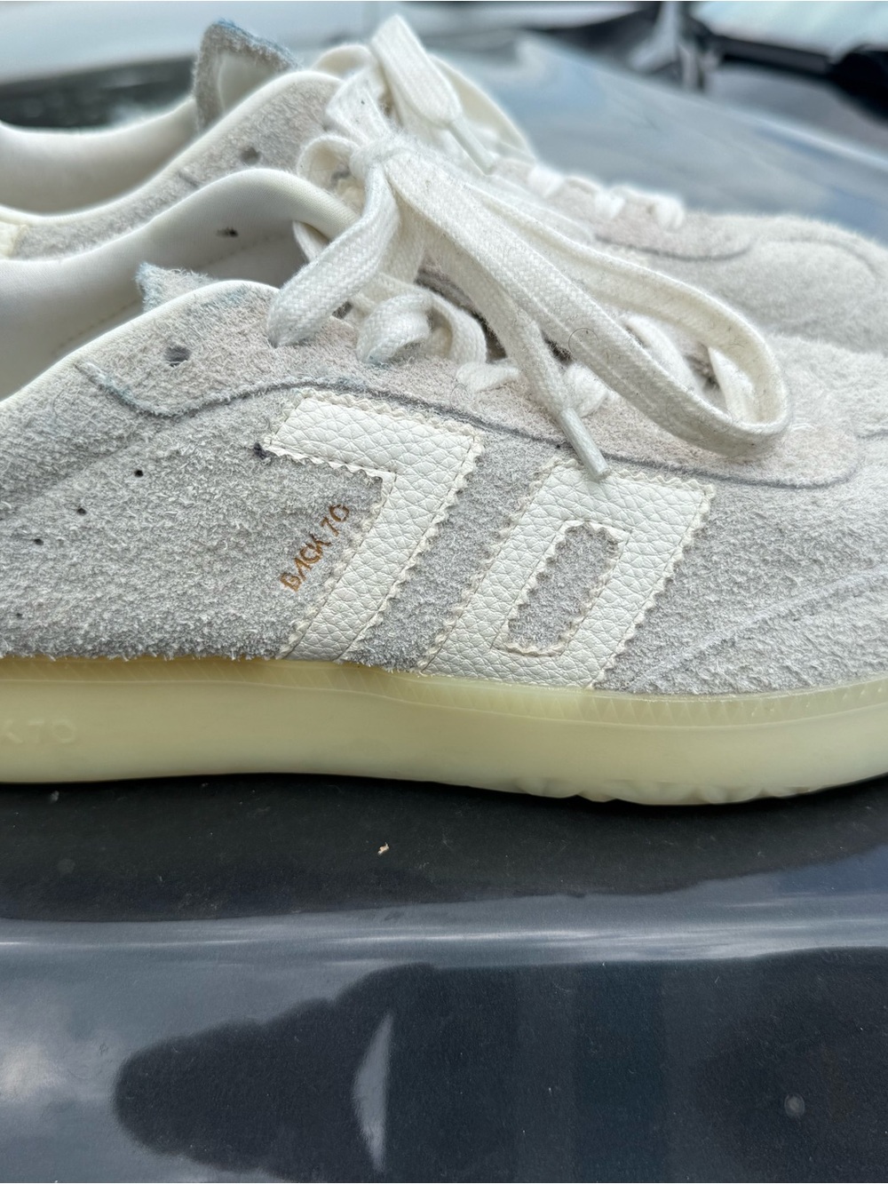 Back 70 Cream Suede Sneakers with White Accents